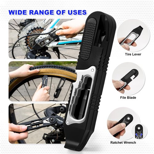 Gylbuz Bike Tire Levers Kit - 14 IN 1 Portable Bike Multitool with Mini Ratchet Wrench, Bike Tire Levers, Cone Wrenches & File Blade for MTB, Road Bicycle