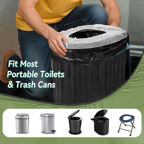 Portable Toilet bags Poo Gel Set, 8 Gallon Drawstring Camping Toilet Bags with Portable Toilet Absorbent Gel and Disposable Toilet Seat,Compostable Thicken Potty Bags for Camping Outdoor Hiking