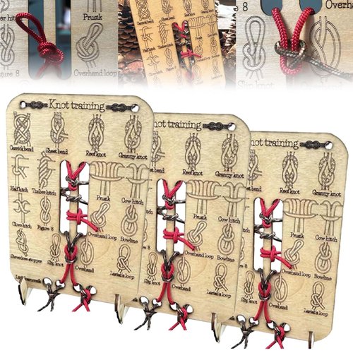 Learn Knot Training Board Kit,16 Popular Knots Practice Board with Guide,Hands-On Paracord Knot Tying Training Tool for Survival, Camping & Outdoor Skills (3, mid)