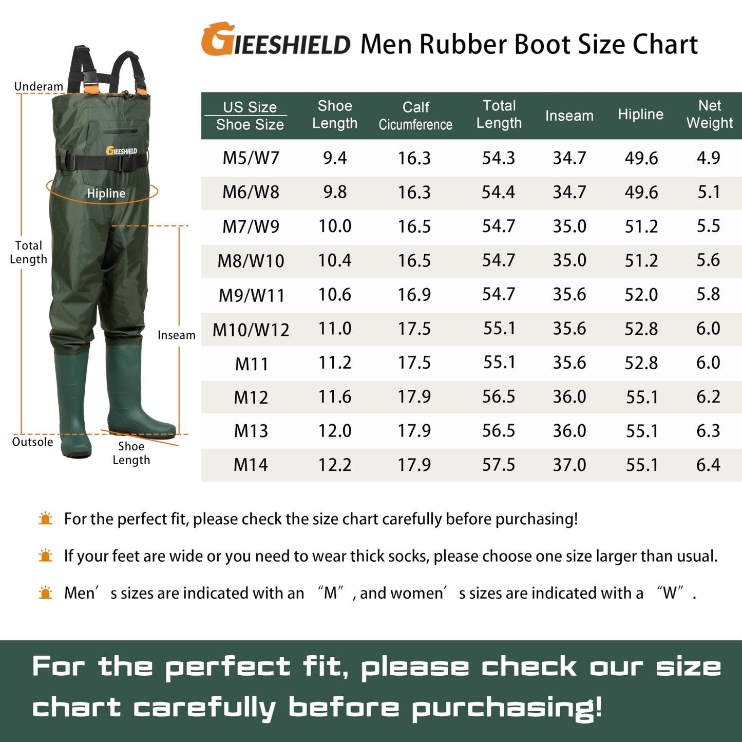 GIEESHIELD Waterproof Bootfoot Chest Waders for Men and Women, Lightweight 2-Ply Nylon/PVC Fishing & Hunting Waders with Boot Hanger - Green (Green, M6/W8)