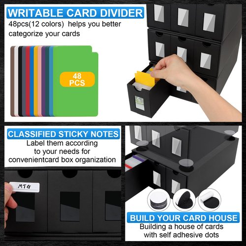 BILIPLE 12000+ Trading Card Storage Box for Commander Display, Card Deck Box Cardboard with 48 Dividers, Labels & Tapes, Trading Card Collection Box Fit for TCG, PTCG, MTG and Sport Cards