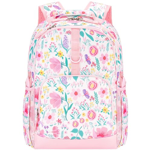 Choco Mocha Flower Backpack for Girls, Kindergarten Backpack for Girls Ages 4-6, Kids Preschool Bookbag Girl 15 inch, Butterfly Pink