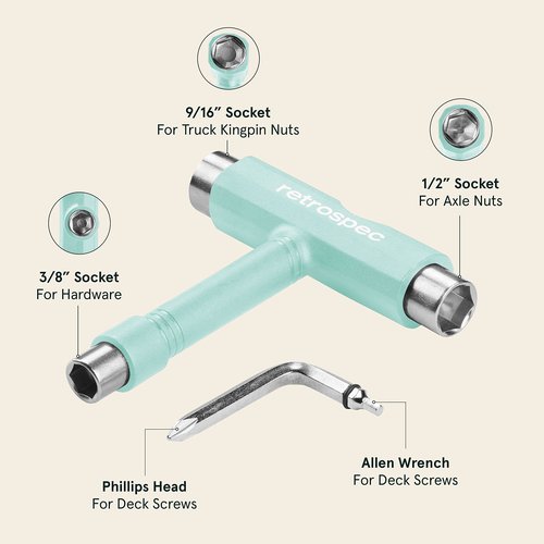 Retrospec Upkeep All-in-One Multi-Function Portable Skate Tool With 2-in-1 Allen Wrench & Phillips Head Screwdriver for Adjusting and Tightening Skateboard/Longboard Wheels, Trucks, and Kingpins, Aqua