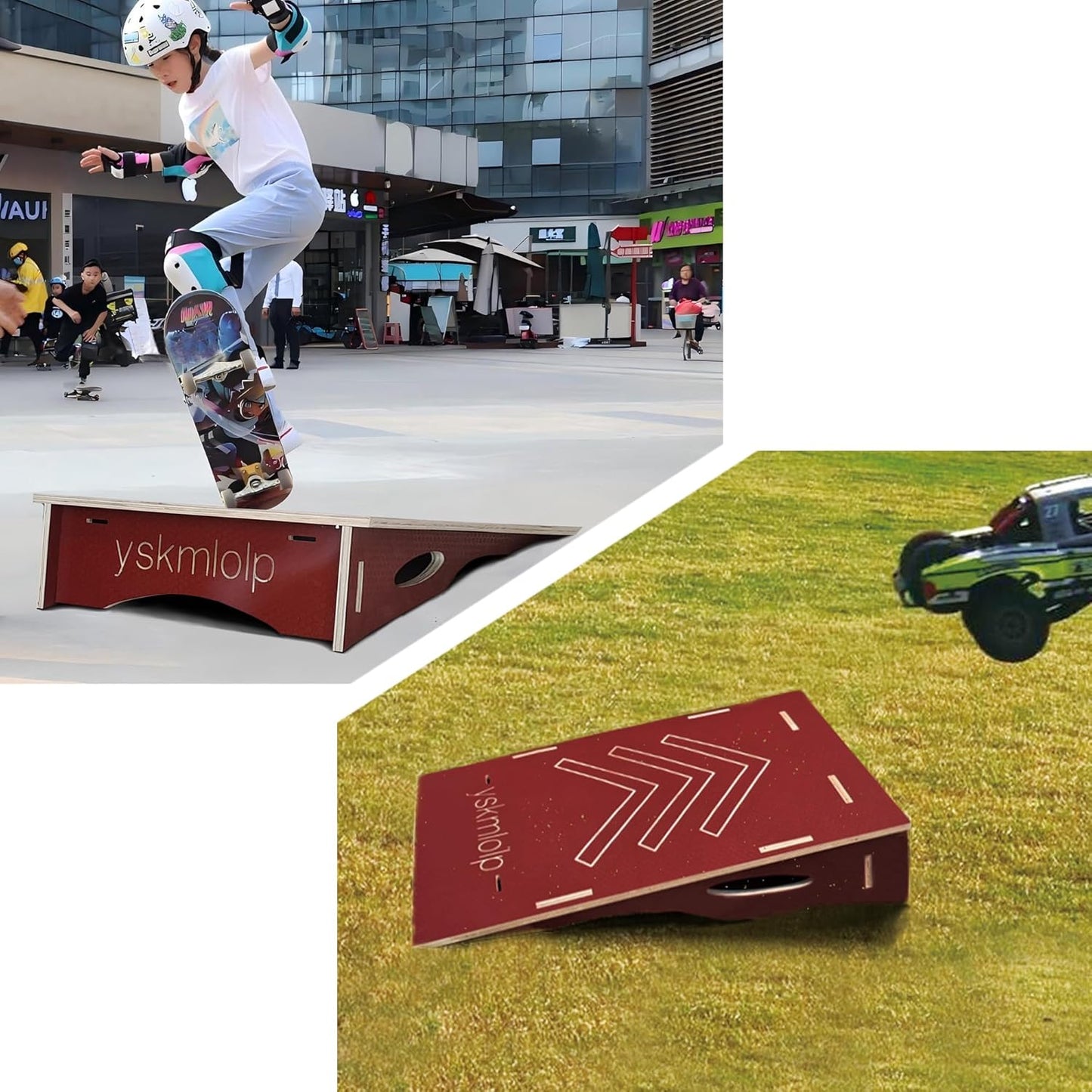 Jump Practice Ramp for Skateboards,BMX Bike,Bicycle,RC Car & Roller Skating - Kids ramp for Jumping Practice, Easy to Assemble & Portable (42.91 "L x 23.26" W x 11.66 "H)