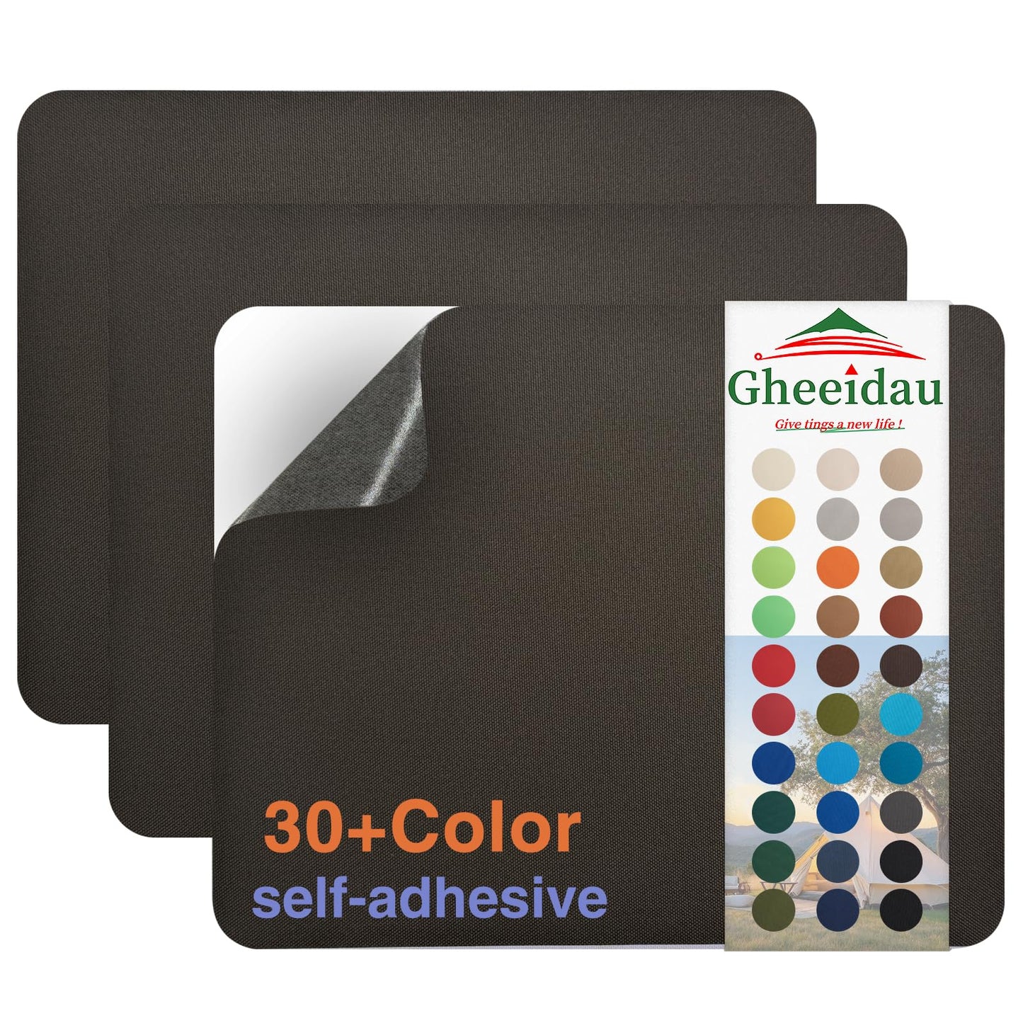 Gheeidau Canvas Repair Patch 9×11 Inch 3Pcs Waterproof Self-Adhesive Fabric Repair Patch for Tents,Boat Cover,Pop Up Canopy,Patio,Bags,Car Seats,Sofas,Furniture Cover(Coffee)