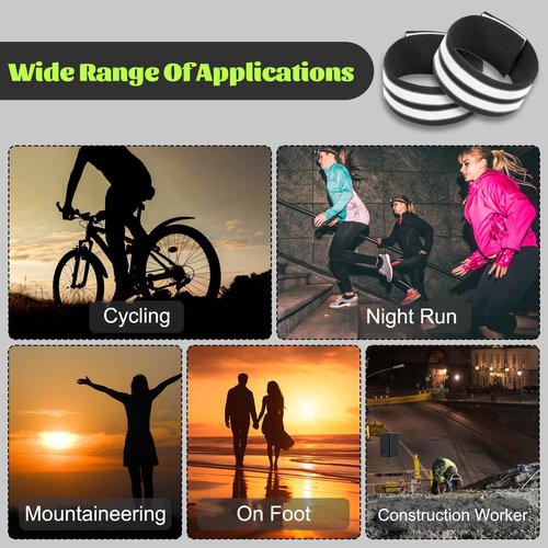 AOZUO 6Pcs High Visibility Reflective Bands, Elastic Ankle Straps Wristbands Reflective Arm Bands for Night Walking Reflective Gear for Bike Pants Cuff Clip Cycling Running Jogging Outdoors Hiking