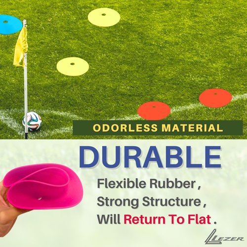 LEZER 6 Inch Flat Cones, Spot Markers, Soccer Cones, Field Court Markers, Sit Spots, Flat Discs, Soccer Training Equipment, Agility Practice, Football, Made in Taiwan, Set of 48