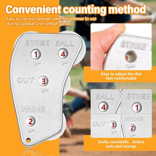 Lenwen Stainless 4 Wheel Baseball Umpire Clicker Indicator Gear Practical Baseball Counter Clicker for Scorekeeper Recording Outs and Innings Balls(1 Pack)