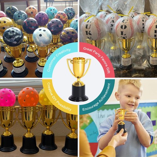 Mini Gold Trophy Awards (6-Pack) - 4" Plastic Trophies for Kids Party Favors, Sports Competitions, Preschool, Kindergarten Graduation, Elementary School Awards & Recognition Ceremonies Party Gifts
