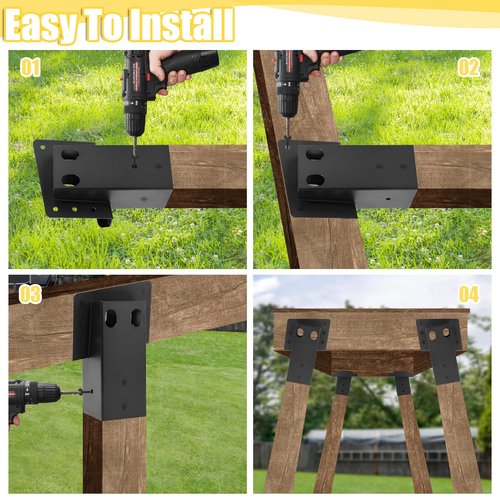 4 Pcs Black Deer Stand Brackets,Outdoor 4"x 4" Compound Angle Brackets for Deer Stand Hunting Blinds Shooting Shack and Tree Houses