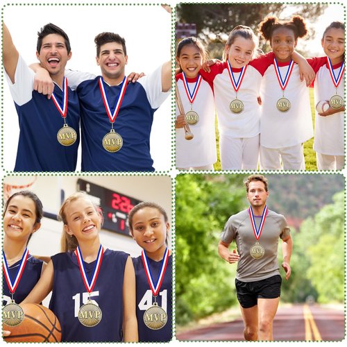 Loetere 30 Pcs 2'' MVP Award Medals Bulk with Neck Ribbons Gold Champ Trophy Most Valuable Player for Adults Games Sports Events Party Prizes Football Baseball Soccer Basketball Softball MVP Gift