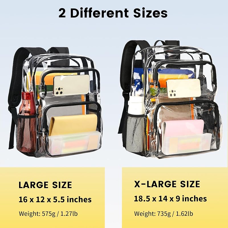 Clear Backpack for School 16 Inch, Transparent Bookbag with Black Variation: Large