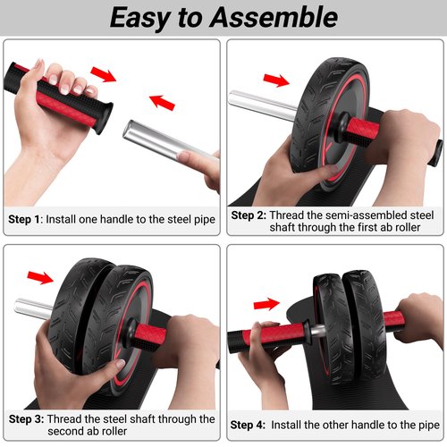 READAEER Ab Roller Wheel, Heavy Duty Workout Equipment for Home Gym, Professional Metal Handle with Rubber Surface Abdominal Exercise Wheel for Strength Training, Ab Wheel with Knee Pad