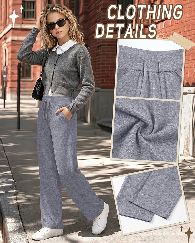 3 Pack Girls Wide Leg Sweatpants - Light Gray, Dark Gray, Black 13-14 Years