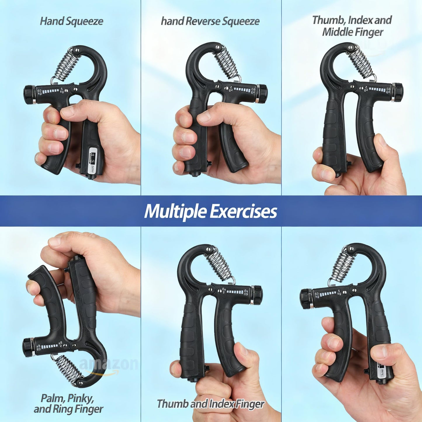 AgiliQ Grip Strength Trainer with Counter, Hand Grip Strengthener, Adjustable Resistance 11-132Lbs (5-60kg), Hand Grip Exerciser Strengthener Hand Exerciser for Muscle Building and Injury Recover (Black)