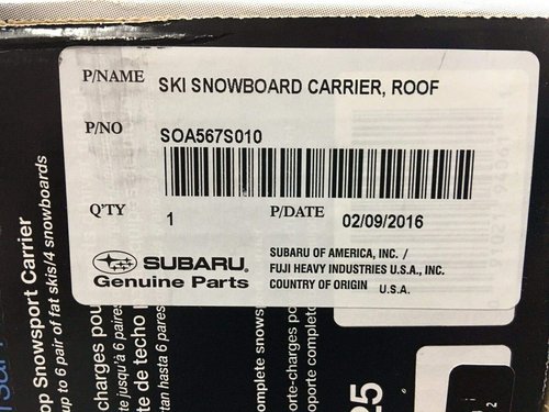 Subaru 2010-2025 Subaru Ski & Snowboard Rack KIT Ascent Forester Outback Impreza WRX Sti Crosstrek SOA567S011 Thule OEM