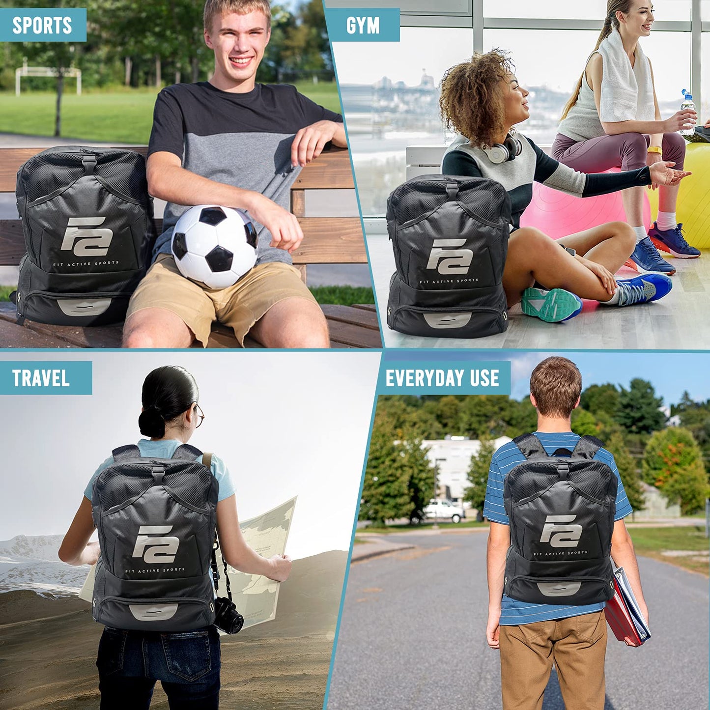 Fit Active Sports Backpack For Football, Basketball, Soccer, & Volleyball - Multifunctional Sports Equipment Bag