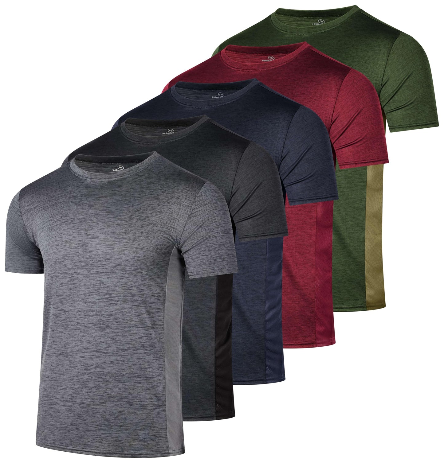 Real Essentials - Pack of 5 Men’s Active Quick Dry Fit Crew Neck T-Shirts Athletic Gym Workout Short Sleeve Tee Tops Camisas para Hombres Summer - Medium - Set 12