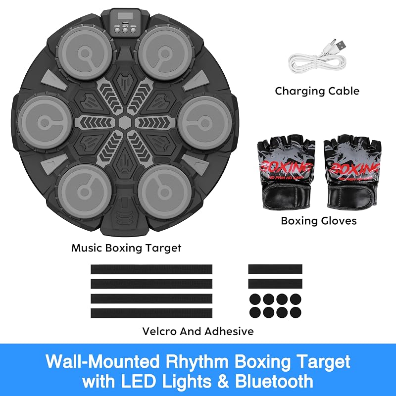 Music Boxing Machine with Gloves, Interactive Boxing Target for Active Kids - Black M
