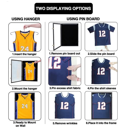 Jersey Display Frame Case, Large Lockable Shadow Box Sports Jersey Frame with UV Protection Acrylic and 2 Hanger for Baseball Basketball Football Soccer Hockey Shirt,Uniform, Graduates Black