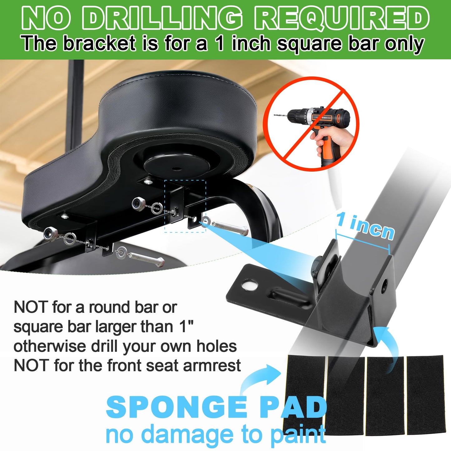 10L0L Golf Cart Rear Seat Kit Arm Rest Set with Cup Holder EzGo Yamaha Drilling Required or Drilling No Required Kits Include - Black