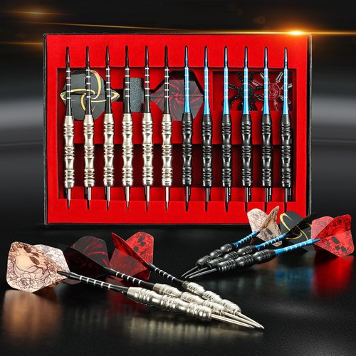 WINSDART ADKX Steel Tip Darts 12 Pack Set with Nonslip Iron Barrel Aluminum Dart Shafts and Flights + Darts Sharpener + an Gift Box (Darts-A)