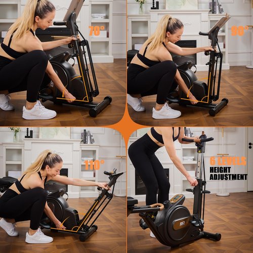 BSJ BESTGYM 3 in 1 Rowing Machine, Dual Slide Rail 6-Level Adjustable Height with Max 350lb Weight Capacity, Home Fitness Rower for Full Body Workout, App Compatible