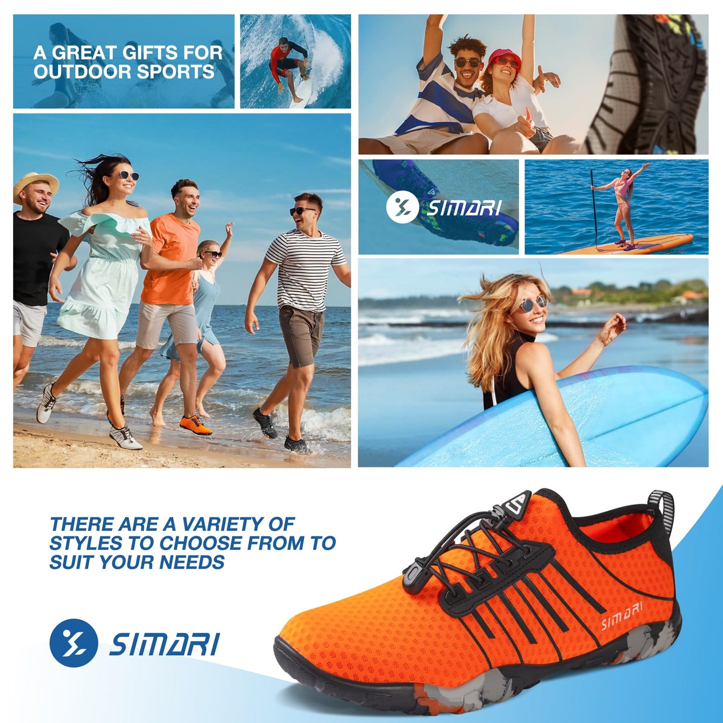SIMARI Water Shoes for Women Men - Barefoot Quick-Dry Aqua Socks | Lightweight Swim Shoes for Surfing, Swimming, Beach Sports, Kayaking, Diving | Non-Slip Design