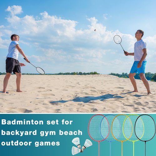 Woanger 10 Packs Badminton Rackets Set with 15 Shuttlecocks Badminton Racquets for Adult and Lightweight Teenagers Shuttlecock Set for Backyard Gym Beach Outdoor Games(Fashion Colors)