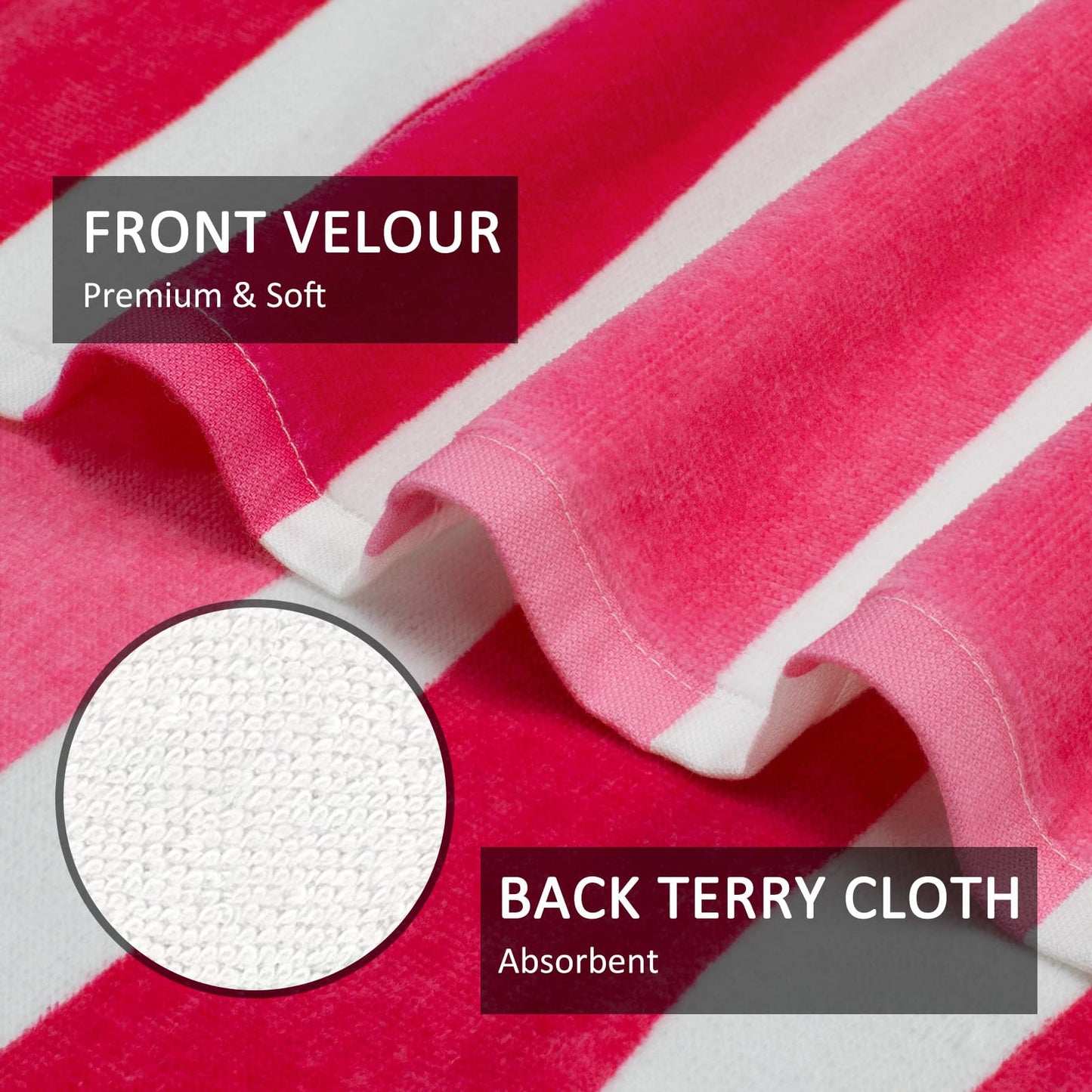 cabanana Large Beach Towel Oversized - 35 x 70 Inch Cotton Pool Towel, Soft Thin Velour Swim Towel for Adults (Stripes Pink)