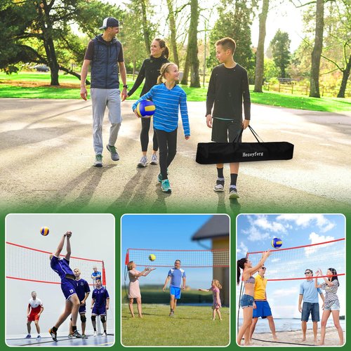 Hezeyferg 20FT Freestanding Volleyball Training Net, 5 Height Adjustable Portable Volleyball Net System, Quick Setup Practice Set for Indoor or Outdoor Use (Red)