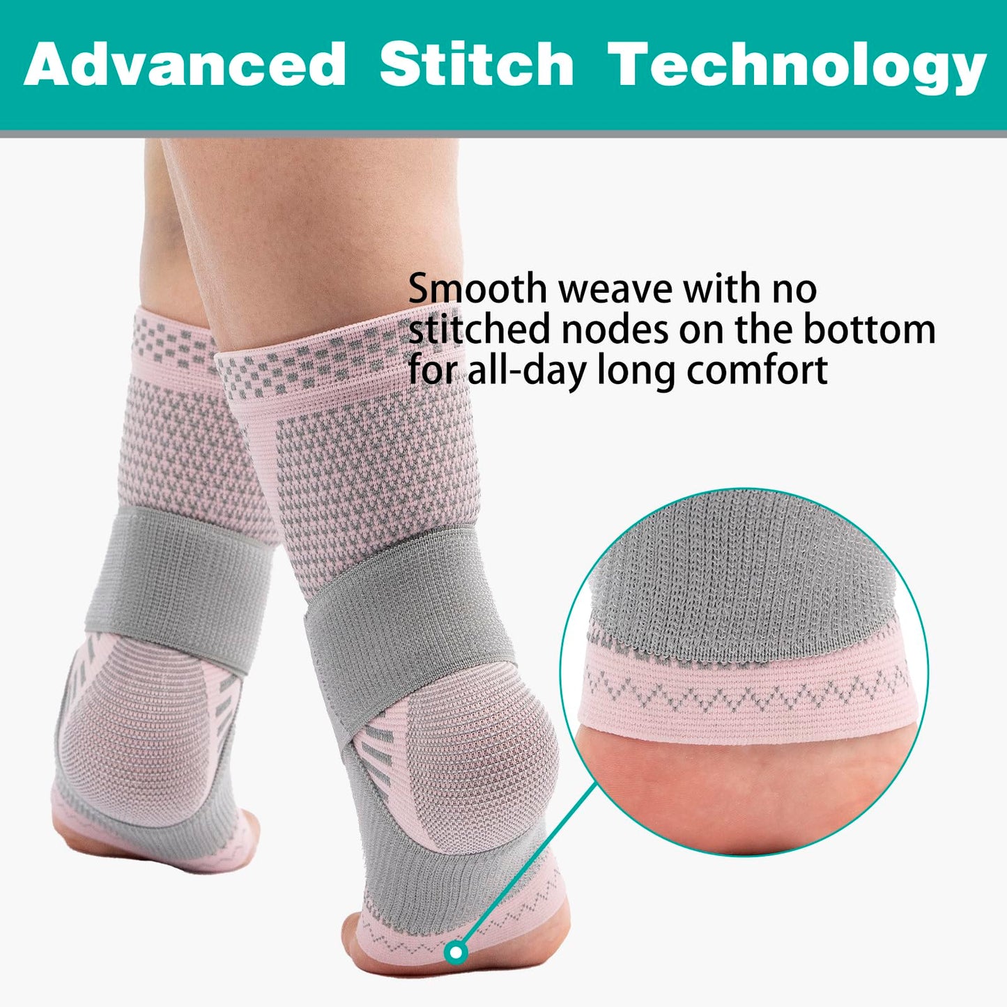 INDEEMAX Ankle Brace for Women & Men, Ankle Compression Sleeve Support Copper Infused Ankle Brace for Sprained Ankle, Plantar Fasciitis Sports, Achilles Tendonitis Pain Relief, Pink Silver, M