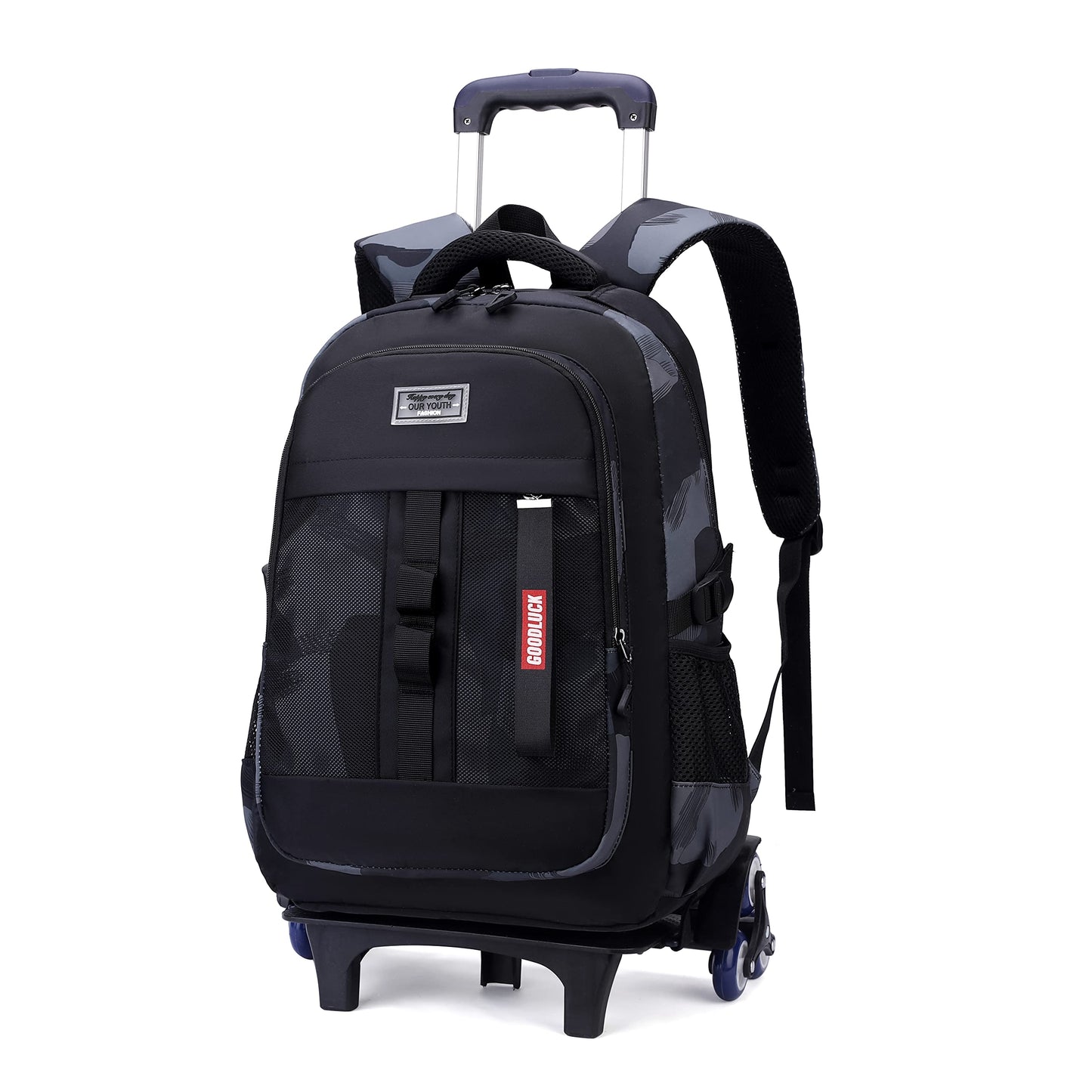 Camo Boys Rolling Backpacks for Kids School, Capacity Wheeled Bookbags Elementary School Bags Back Packs with 6 Wheels