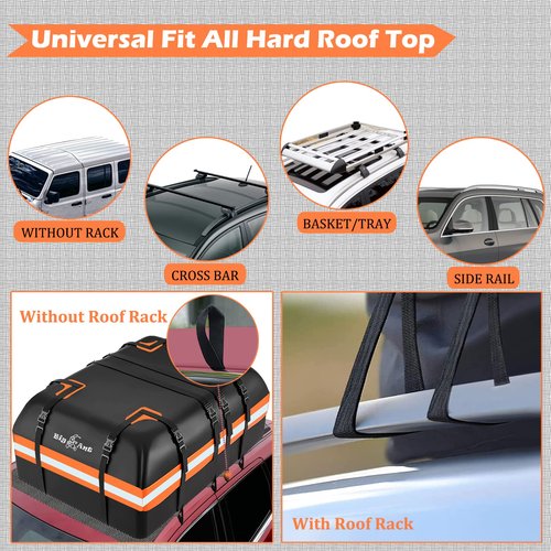 Big Ant Car Rooftop Cargo Carrier Bag, 15 Cubic Feet Waterproof Heavy Duty 840D Car Roof Bag for All Vehicle with/Without Rack - Includes Anti-Slip Mat, 8 Door Hooks, 2 Extra Straps, Luggage Lock