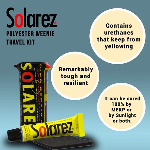 SOLAREZ UV Cure Polyester Weenie Travel Kit - Surfboard Repair Kit (0.5 Oz) Original Solar Cure Polyester Resin, Grit Sand Pad in a Watertight Capsule ~ High Strength, Non-Yellowing, Made in The USA