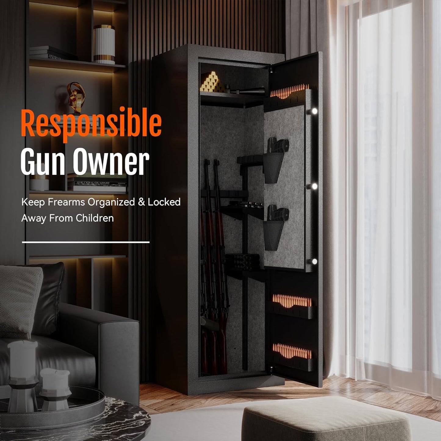 KAER 15 Biometric Gun Safe for Rifles and Pistols,Gun Cabinet with Fingerprint/Keypad/Key Access,Rifle Safe with Removable Shelf and Pistol Pocket.[No Assembly Required]