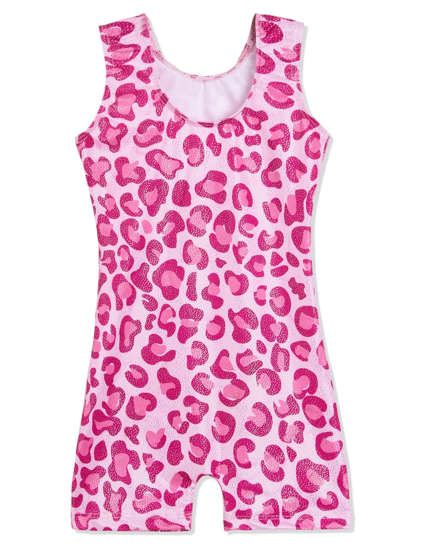 Domusgo Leotard for Girls Gymnastics Size 3t 4t Sleeveless Blingbling Pink Cheetah Biketards with Shorts