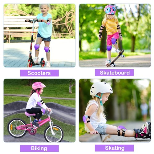FIODAY Knee Pads for Kids Protective Gear Set Adjustable Kids Knee Pads and Elbow Pads with Wrist Guard for Girls Roller Skates Cycling Bike Skateboard Scooter Knee Pads, 3-8 Years,Rainbow Unicorn