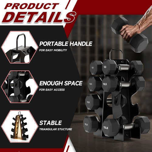 JUGGHOME Dumbbell Rack Stand Only,Small Weight Rack,4Tier Compact A-Frame Dumbbell Rack With Handle,Weight Holders For Free Weights,Weight Tree Rack For Women Home Gym(Dumbbells not included)