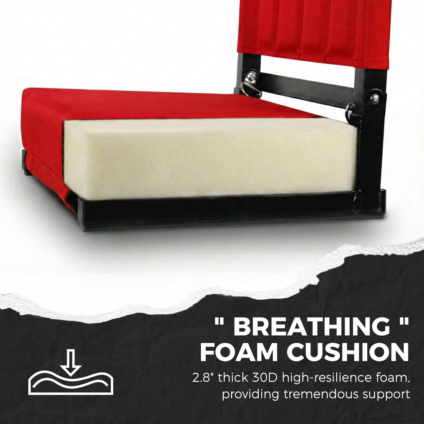 SPORT BEATS Stadium Seats with Back Support Bleacher Chairs with Back and Cushion Thick Padded Bleacher Seats Includes Shoulder Strap Red 2pcs Standard