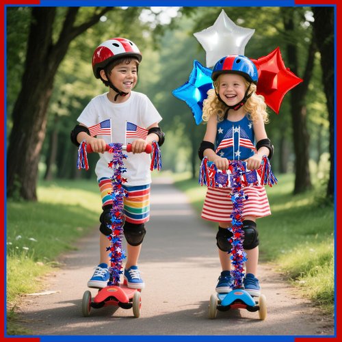 DTOFOOT 4th of July Bike Decorating Kit, Patriotic Bike Streamers Flags Balloons Tinsel, Independence Day Red White Blue Decor for Parade Patriotic Bike Decoration