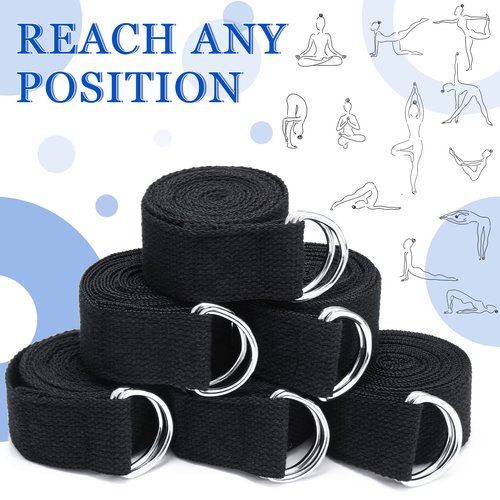 Leyndo 24 Pieces Yoga Strap Stretching Pilates Exercise Adjustable Straps 6 ft Non Elastic Yoga Belt with Adjustable D Ring Buckle for Pilates Gym Workouts Fitness(Black)
