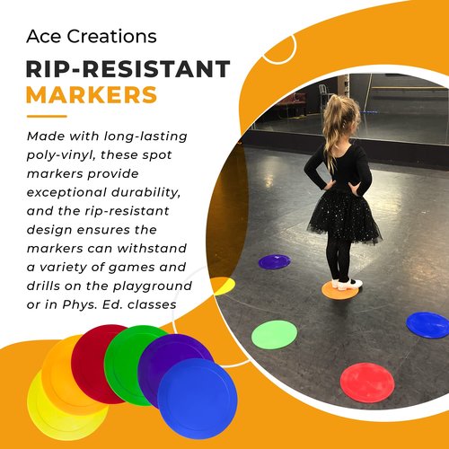 Ace Creations 9 Inch Poly Vinyl Spot Markers ??Training Drills with School Gyms, Sports Teams, Track and Field, Basketball, Football, Soccer, Baseball, Gymnastics, Preschool, Kindergarten ??Set of 12
