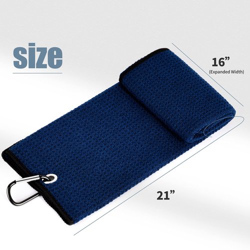 Mile High Life Tri-fold Golf Towel | Premium Microfiber Fabric | Waffle Pattern | with Heavy Duty Carabiner Clip | Golf Towel for Men and Women (NavyGolf Towel)