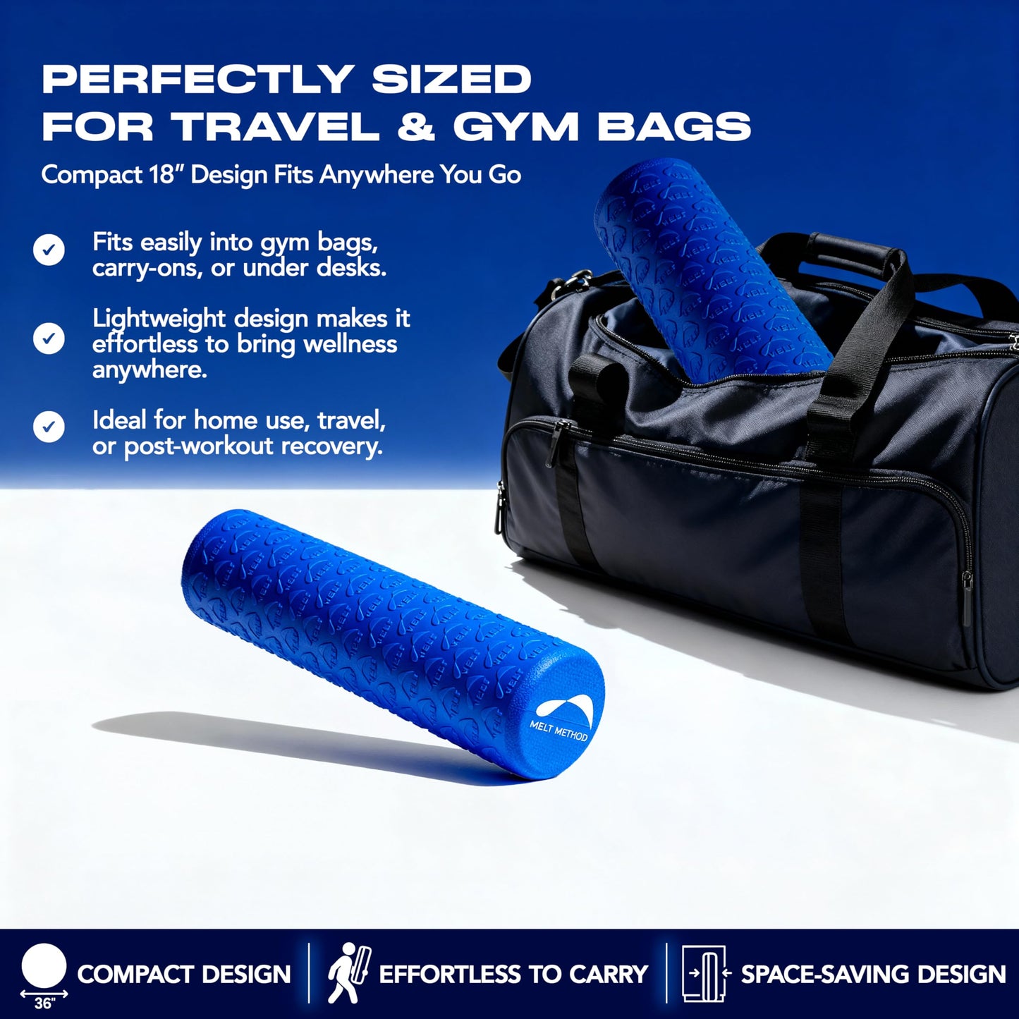 MELT Method 18 Inch Travel Soft Foam Roller- Half the Length of The MELT Full Body Roller