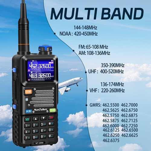 MaxTalker 5RM Ham Radio Handheld: 10W MT-5RM Ham Rasios Long Range with NOAA Weather Receiver, Upgraded Antenna,Speaker Mic,Programming Cable,2500mAh Battery Type-C Charging for Work，Camping, 2 Pack