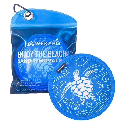 WEKAPO Sand Remover for Beach, Sand Remover Wipe Mitt Talc-Free & Reef Friendly Removal Bag for Family, Women, Must-Have Beach Essentials for Summer, Vacation and Hawaii Trip (1pcs Round Turtle)