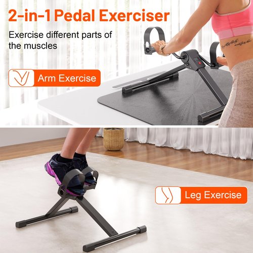 Under Desk Bike Pedal Exerciser, Portable Under Desk Cycle with Adjustable Resistance, Mini Exercise Bike for Arm and Leg Workout, Folding Peddler Machine Bicycle with LCD Monitor & Calorie Tracker