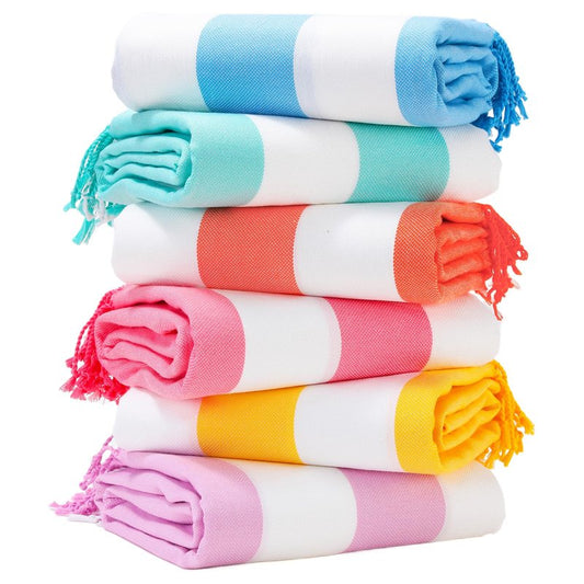 Genovega 6 Packs Oversized Stripe Turkish Beach Towel 74"x38" Thin Quick Dry Sand Free Pool Bath Swim Towels Extra Large XL Clearance Blanket Adult Travel Vacation Essentials Accessories