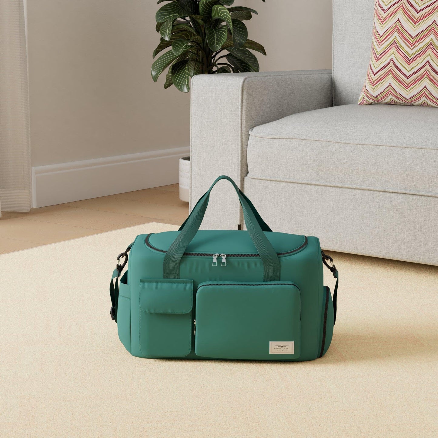 FIORETTO Women's Gym Duffle Bag with Shoes Compartment, 30L Capacity, Ideal for Travel, Gym, Sports, Duffel, Weekender, with Toiletry Bag, Turquoise